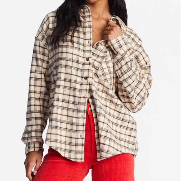 Billabong Tops - Billabong Plaid Easy Breezy Long Sleeve Button-Up Shirt Flannel Shacket NWT
